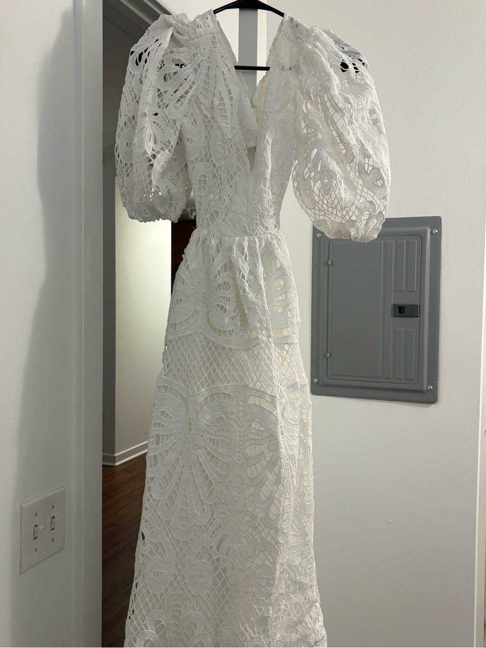Showpo White Lace Puff-Sleeve Maxi Dress